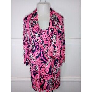 Lilly Pulitzer Felizia Dress Large Bright Navy A Jungle In Here Silk Jersey Knit